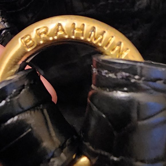 Brahmin Black Leather Melbourne Croc Embossed Handbag - Picture 6 of 8